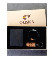 Kişiye Özel İsimli El Yapımı Hakiki Deri Siyah Kartlık+Anahtarlık+Bileklik Set - Grain Minimal