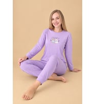 Fawn 6002 İnterlok Sevimli Köpek Desenli Kışlık Ev Kadın Pijama Takımı