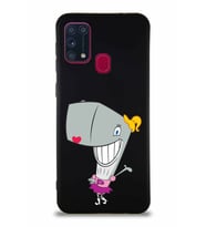 Samsung Galaxy M31 Soft Premier Kapak Pearl Yengeç Tasarımlı Silikon Kılıf - Siyah (Şeffaf)