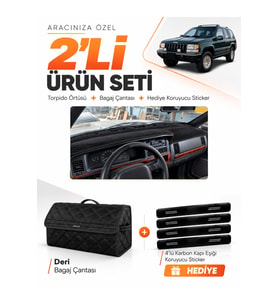e-biz JEEP GRAND CHEROKEE (1993-1998) Uyumlu Torpido Örtüsü + Deri Bagaj Çantası - Siyah - JE001