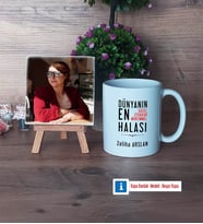 Halaya Hediye Fotoğraflı Dekoratif Taş, Kupa Bardak Beyaz Hediye (Model 1)
