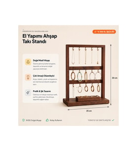 Ahşap Masaüstü Takı Standı Metal Kancalı Organizer, Şık ve Kullanışlı