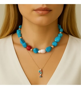 Barok İnci Turkuaz Özel Tasarım Chocker Kolye