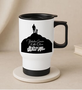 BK Gift Kişiye Özel Babalar Günü Tasarımlı Kulplu Beyaz Çelik Bardak Termos Mug 450ml-6, Babalar Günü Hediye, Babaya Hediye (Metal)