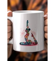 Yoga ve Meditasyon Temalı Sanatsal 330ml Baskılı Beyaz Seramik Kupa Bardak