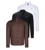 ÜÇLÜ SET G674 DEWBERRY ERKEK GÖMLEK-SİYAH-BEYAZ-TOPRAK (Karışık)