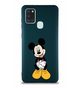 Samsung Galaxy A21S Soft Premier Kapak Mickey Mouse-A Tasarımlı Silikon Kılıf - Yeşil (Şeffaf)