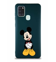 Samsung Galaxy A21S Soft Premier Kapak Mickey Mouse-A Tasarımlı Silikon Kılıf - Yeşil (Şeffaf)