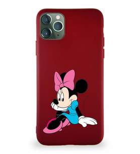 Apple iPhone 11 Pro Max Soft Premier Kapak Minnie Mouse-E Tasarımlı Silikon Kılıf - Mürdüm (Şeffaf)