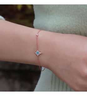 Kutup Yıldızı Figürlü Zirkon Taşlı Mine İşli Rose Gold Kaplama Gümüş Bileklik