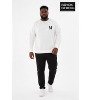 Erkek Büyük Beden M Baskılı Bisiklet Yaka ince Sweatshirt SPR26BSW956-13 (Ekru)