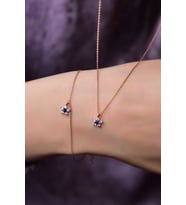 925 Ayar Gümüş Rose Kaplama Lacivert Zirkon Taşlı Mini Çiçek Kolye Ve Bileklik Set