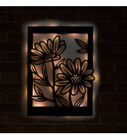 Lucenda Led Işıklı Çerçeveli Çiçekler Dekoratif Tablo Balkon Duvar Dekorlu Gece Lambası (Sarı)