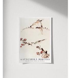Çerçevesiz Poster Hokusai Dallara Tünemiş Üç Kuş