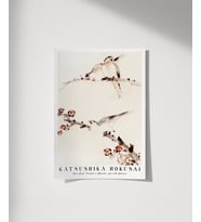 Çerçevesiz Poster Hokusai Dallara Tünemiş Üç Kuş (Çok Renkli)