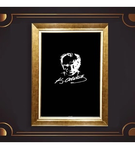 Altın Varaklı Çerçeveli Paspartulu Atatürk Tablo z4820 (Gold)