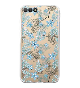 PrintiFy Huawei Y6 2018 Uyumlu Kamera Korumalı Floral Mavi Tasarımlı Şeffaf Silikon Kılıf