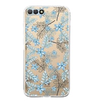 PrintiFy Huawei Y6 2018 Uyumlu Kamera Korumalı Floral Mavi Tasarımlı Şeffaf Silikon Kılıf
