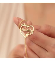 Kişiye Özel 925 Ayar Gümüş Kalp Tasarımlı Çift İsim Kolye (Gold)