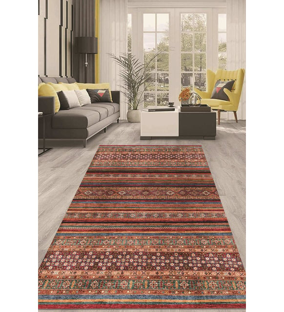 Dijital Kaymaz Taban Yıkanabilir Modern Renkli Salon Halısı Mutfak Halısı Yolluk ND-HT-649 (Kırmızı)