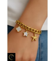 xtaki italyan charm bileklik, yıldızlı bileklik, gold bileklik, yonca bileklik, pandora bileklik, taki (Altın Rengi)