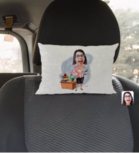 BK Gift Kişiye Özel Kadın Öğretmen Karikatürlü Dikdörtgen Araç Koltuk Yastığı-5