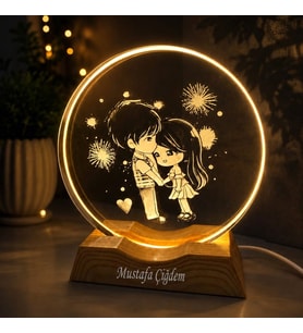 Kişiye Özel Işıklı Led Gece Lambası Sevgiliye Hediye Romantik Utangaç Sevgililer Masa Lambası.
