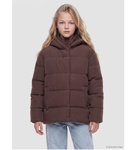LCW Kids Kahverengi Kapüşonlu Kız Çocuk Şişme Mont