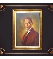 Altın Varaklı Çerçeveli Paspartulu Atatürk Tablo z4950 (Gold)