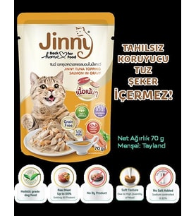 Petlovebutik Jinny Ton Balığı Ve Somon 70gr* 5 ADET Tahılsız Hipoalerjenik Yaş Kedi Maması