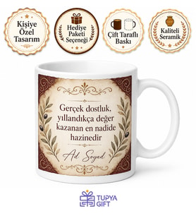 İsme Özel Yıllanmış Dostluk Yazılı Kupa Bardak Hediye Arkadaşa Özel Tasarım