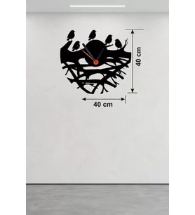 Dallarda Kuşlar Tasarım Ahşap Duvar Saati - 40X40 Cm Dekoratif Saat