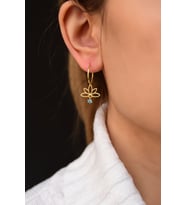 Papatya Silver 925 Ayar Gümüş Gold Kaplama Mavi Tek Taş Lotus Halka Küpe