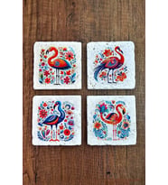 Doğal Taş Bardak Altlığı 4'lü Set 10x10x1 cm Filamingo Desenler -Stone Coasters