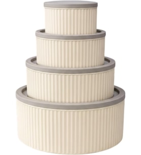 4 Adet Yuvarlak Saklama Kabı Seti Çizgili Desenli 3 LT 1.8 LT 1 LT 0,55 LT Buzdolabı Düzenleyici Mikrodalga ve Derin Dondurucu Uyumlu BPA İçermez Sağlıklı Erzak Kabı (KREM YUVARLAK 4 LÜ SET)