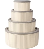 4 Adet Yuvarlak Saklama Kabı Seti Çizgili Desenli 3 LT 1.8 LT 1 LT 0,55 LT Buzdolabı Düzenleyici Mikrodalga ve Derin Dondurucu Uyumlu BPA İçermez Sağlıklı Erzak Kabı (KREM YUVARLAK 4 LÜ SET)