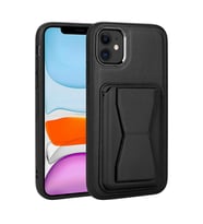 Uyumlu Model Apple iPhone 12 Kılıf ?Pu Deri Kartlıklı Standlı Kapak (Siyah)