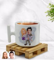 BK Gift Kişiye Özel Sevgililer Karikatürlü T Kulplu Beyaz Middle Kupa Bardak-56
