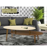 Orta sehpa 17604 OSM ELİPS Model Sehpa Parlak Ceviz Krem Kayın torna ayak El Yapı