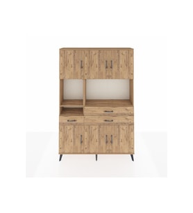 Arges Gardrop 9 Raflı 3 Çekmeceli 6 Kapaklı 132x30x195 Çam-Çam