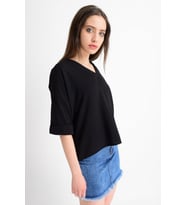 9182879 Kobe Yaka Bindirmeli Capri Kol Bluz SIYAH (Siyah)