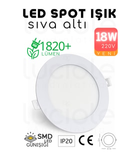 Şerit LED 18W Slim LED Spot – 3200K Günışığı Işık, 1820 Lümen, Beyaz Kasa, 22 cm, 220V, 15000 Saat Ömür