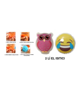 GÜLEN EMOJİ PEMBE BAYKUŞ CEP SOBASI,EL ISITICI,2 ADET SICAK SU TORBASI PVC  9cm