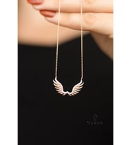 Melek Kanadı Beyaz Taşlı 925 Ayar Gümüş Kolye (Rose)