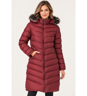 Dewberry Kadın %100 Polyester Kürklü Kapüşonlu Kaban Bordo Z9690 Katmanlı Kombin, Günlük Giyim, Şehir Stili