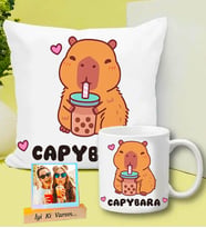 Kişiye Özel Fotoğraflı Kapibara Yastık & Capybara Kupa Hediye Seti