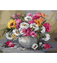 Gri Vazo ve Çiçekler Sayılarla Boyama Seti 40x 50 cm( Tuval Şasesine Gerili)
