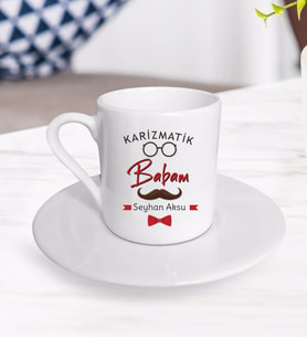 BK Gift Kişiye Özel Babalar Günü Hediyesi Karizmatik Babam Tasarımlı Türk Kahvesi Fincanı-1 (Beyaz)