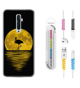 Oppo Reno 2Z 4 Lite 4 Pro 5 6 7 A31 Kılıf Kablo Koruma Spiral Silikon Ay ve Flamingo 1775