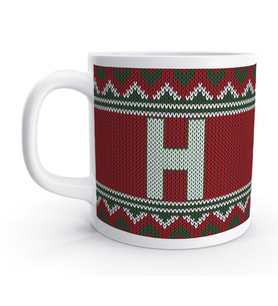 H Harfi Kış Kırmızı Yılbaşı Noel Örgü Tasarım  Harfli Kupa Bardak